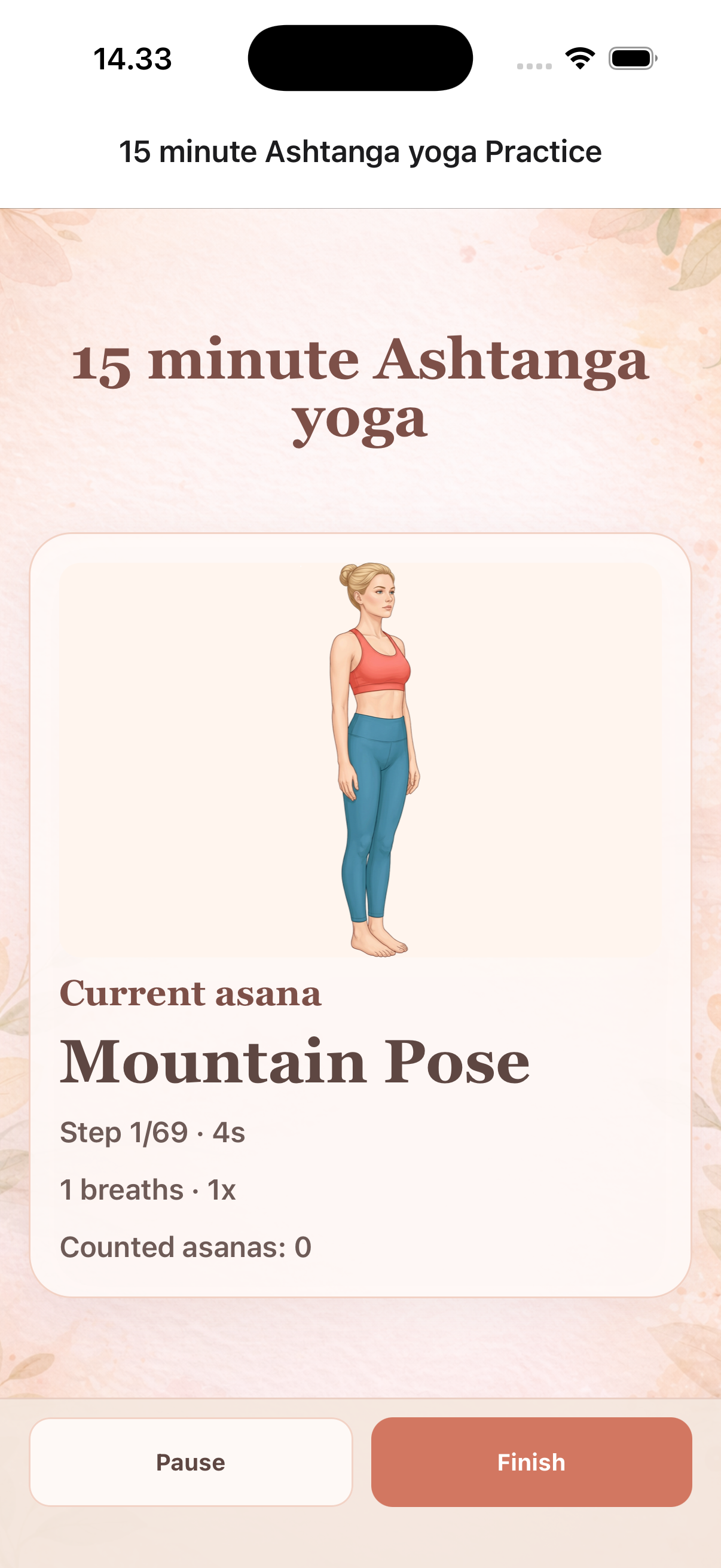 Vinyasa Tutor progress screen showing streaks and completed practices.