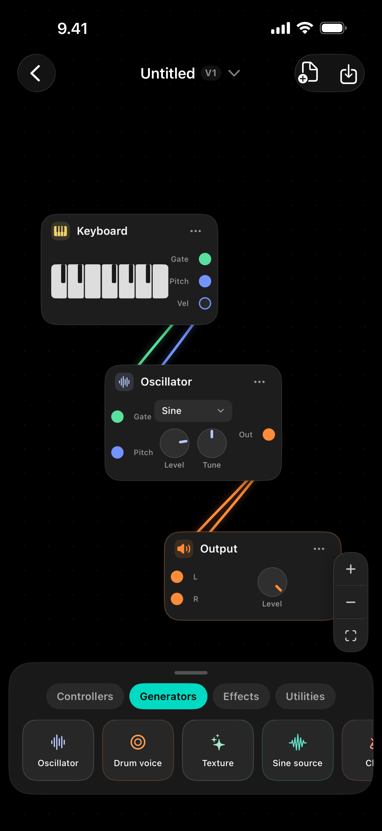Syntheen library of saved patches and modules.